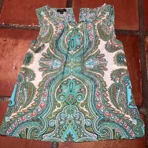 Talbots Petites teal green white paisley Blouse
